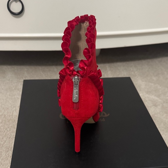 Charles by Charles David Red Ruffled Heeled Boots - Picture 2 of 8